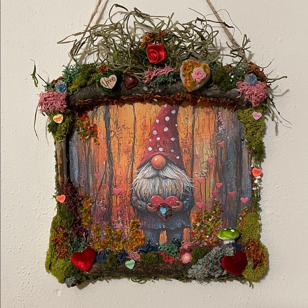 Whimsical Valentine Gnome Wall decor with Heart Accents handmade border & extras